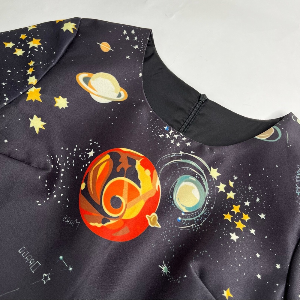 LIMITED EDITION Valentino Spa Cosmo Astrology Planet Star Space Navy ALine Dress - Picture 6 of 17